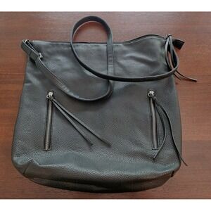 Joe Boxer Black Faux Leather Large‎ Handbag Adjustable Strap 3 Inside Pockets